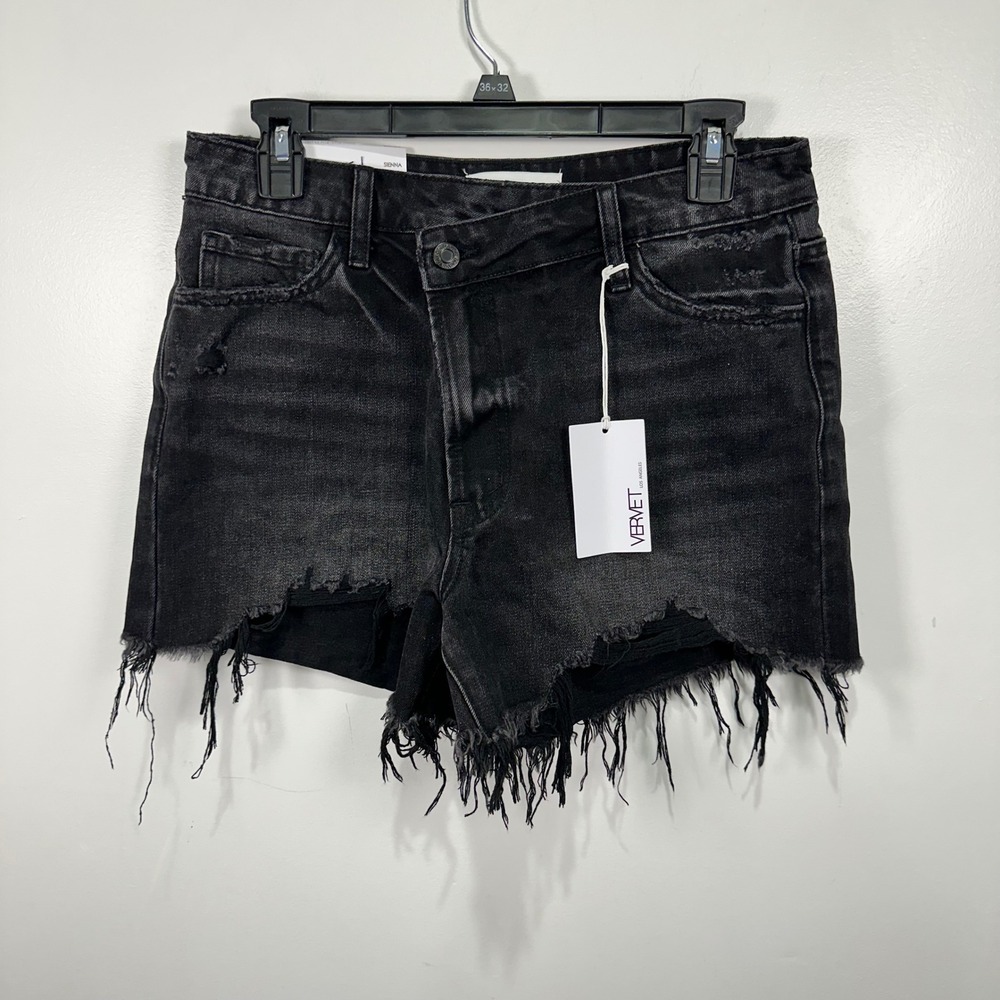 VERVET Jean Shorts Women's Medium Black High‎ Rise Crossover Boyfriend NWT